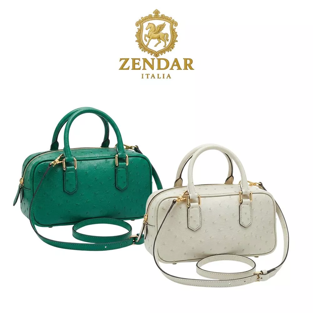 【ZENDAR】限量1折 頂級珍稀鴕鳥皮 手提斜背包 保齡球包 吉內芙拉系列 全新專櫃展示品(2色)