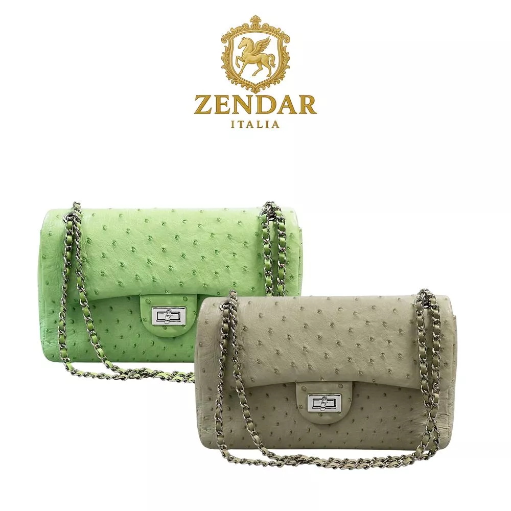 【ZENDAR】限量1折 頂級珍稀鴕鳥皮 鍊帶翻蓋轉扣肩背包 梅根系列 全新專櫃展示品(2色)