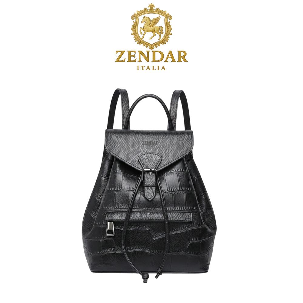 【ZENDAR】限量1折 頂級小牛皮鱷魚紋超柔軟後背包 阿米特系列 全新專櫃展示品 (黑色)