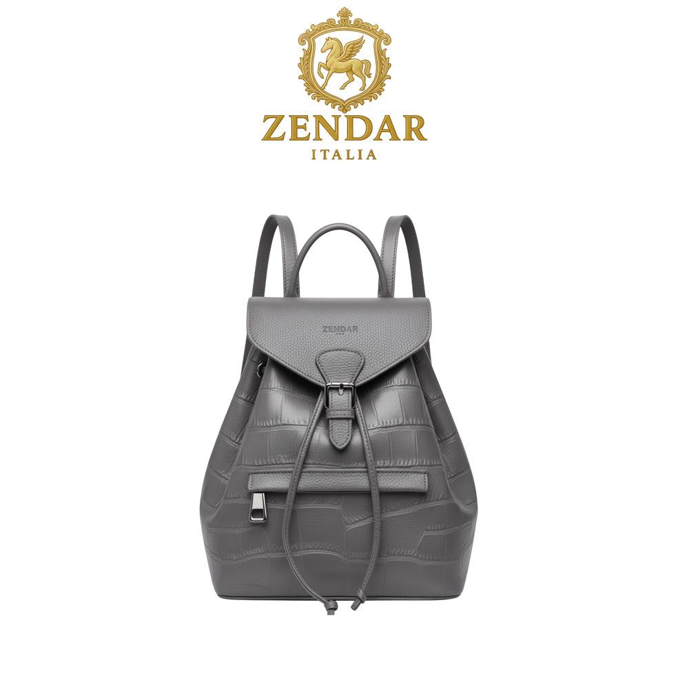 【ZENDAR】限量1折 頂級小牛皮鱷魚紋超柔軟後背包 阿米特系列 全新專櫃展示品 (大象灰)