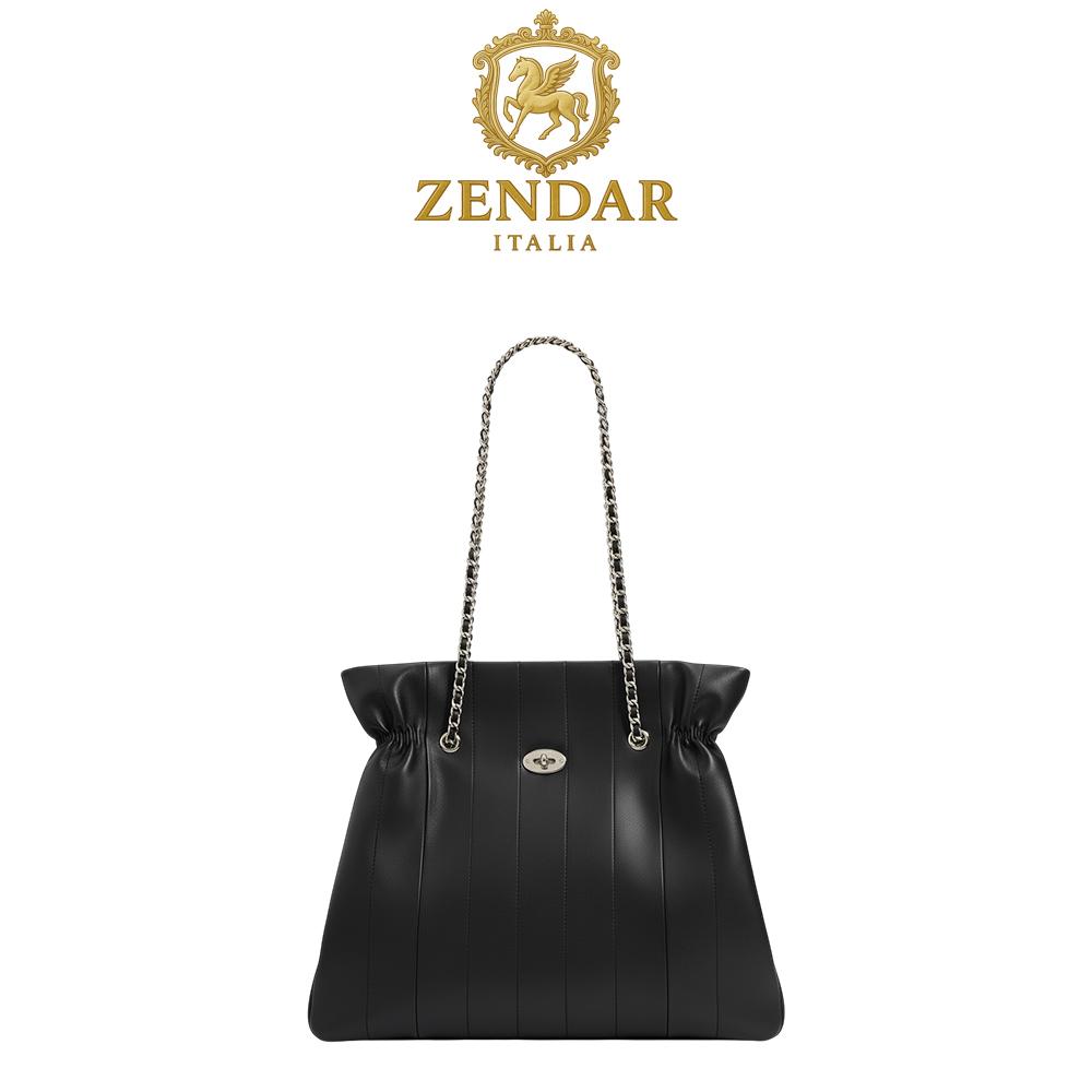 【ZENDAR】限量1折 頂級小牛皮肩背包 莉娃系列 全新專櫃展示品 (黑色)
