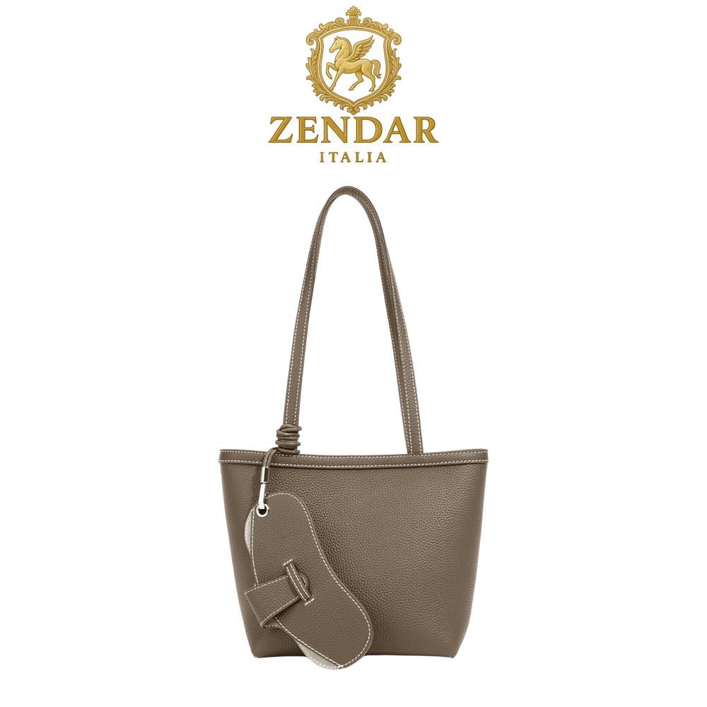 【ZENDAR】頂級小牛皮托特包肩背包 費絲系列 (奶杏色)
