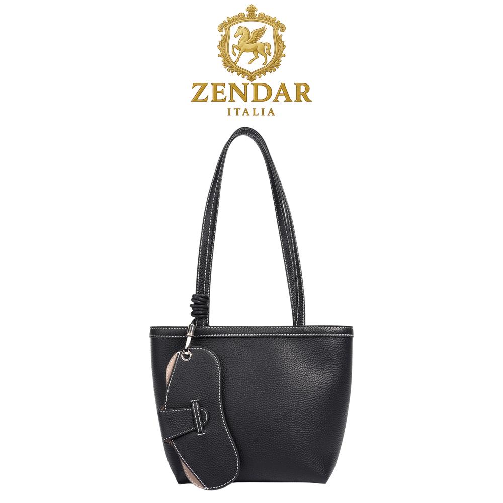 【ZENDAR】頂級小牛皮托特包肩背包 費絲系列 (黑色)