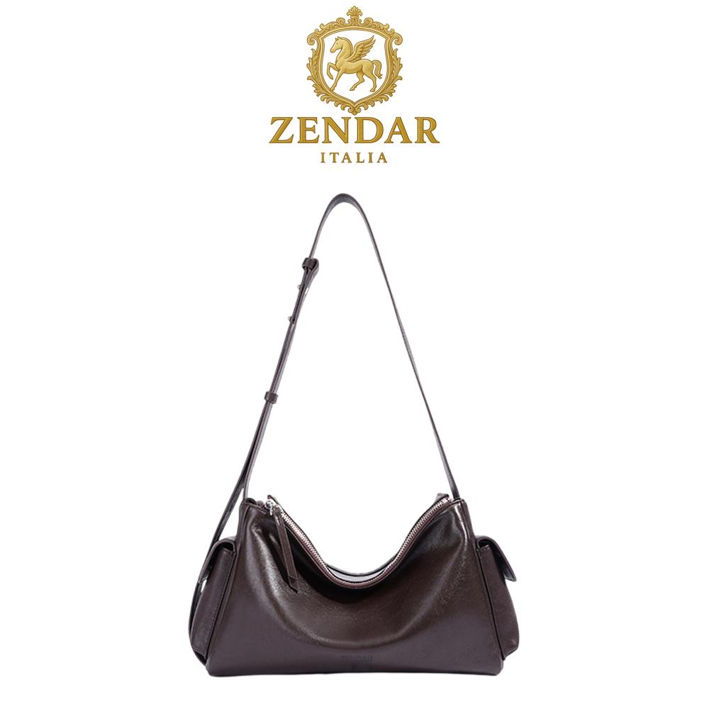 【ZENDAR】頂級小牛皮肩背包 珊卓系列 (咖啡色)