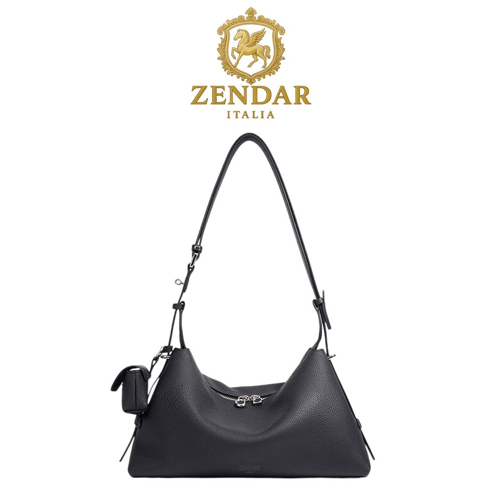 【ZENDAR】頂級小牛皮肩背包 露琪系列 (黑色)