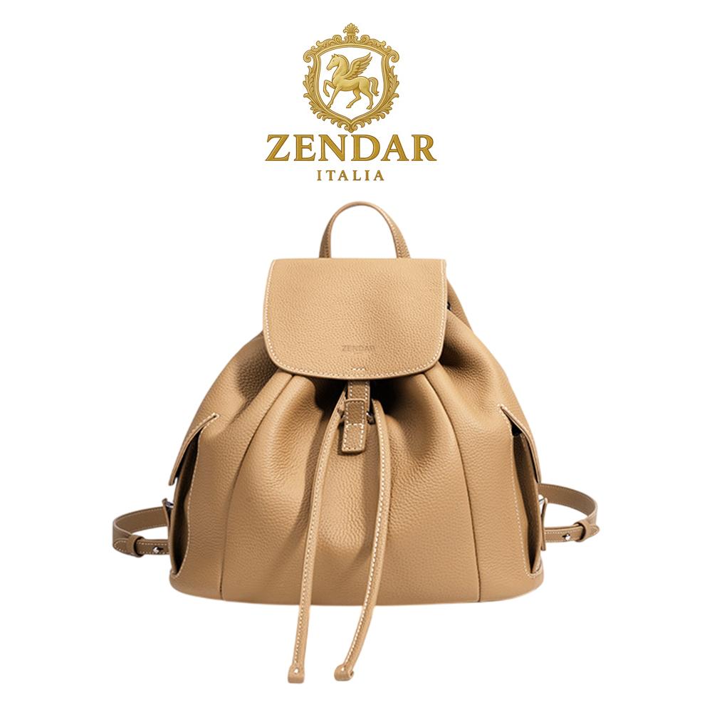 【ZENDAR】頂級小牛皮後背包 喬娜系列 (餅乾色)