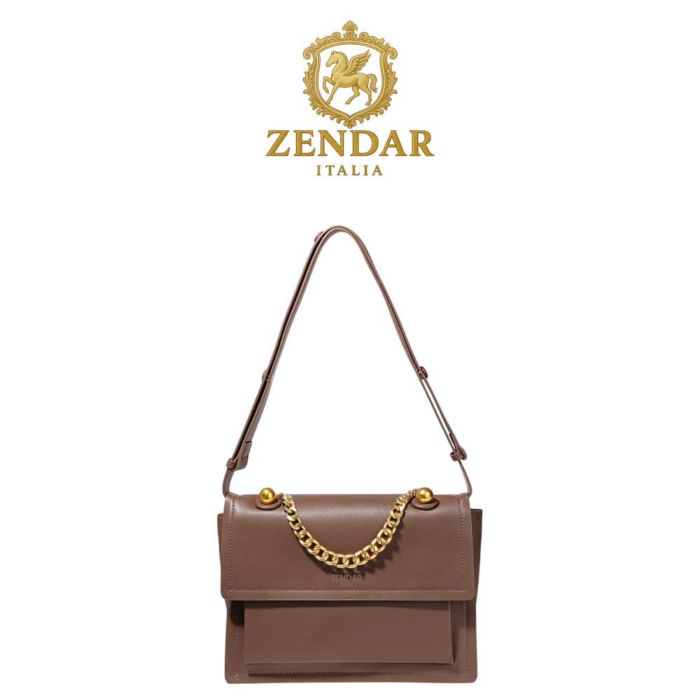 【ZENDAR】限量1折 頂級小牛皮肩背包 勞倫系列 全新專櫃展示品 (熱可可色)