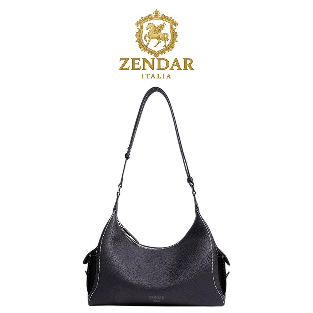 【ZENDAR】頂級小牛皮肩背包 卓麗系列 (黑色)