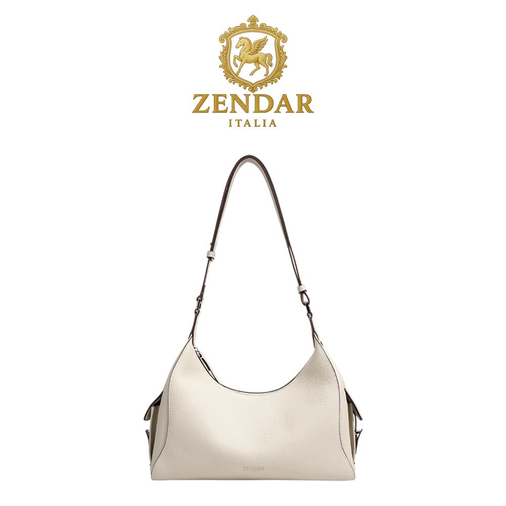 【ZENDAR】限量1折 頂級小牛皮肩背包 卓麗系列 全新專櫃展示品 (奶昔白)