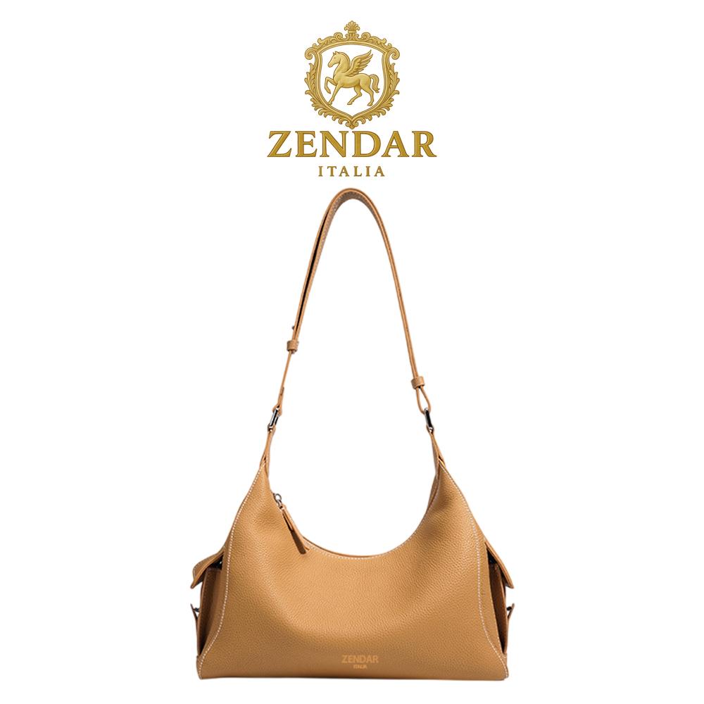 【ZENDAR】限量1折 頂級小牛皮肩背包 卓麗系列 全新專櫃展示品 (南瓜色)
