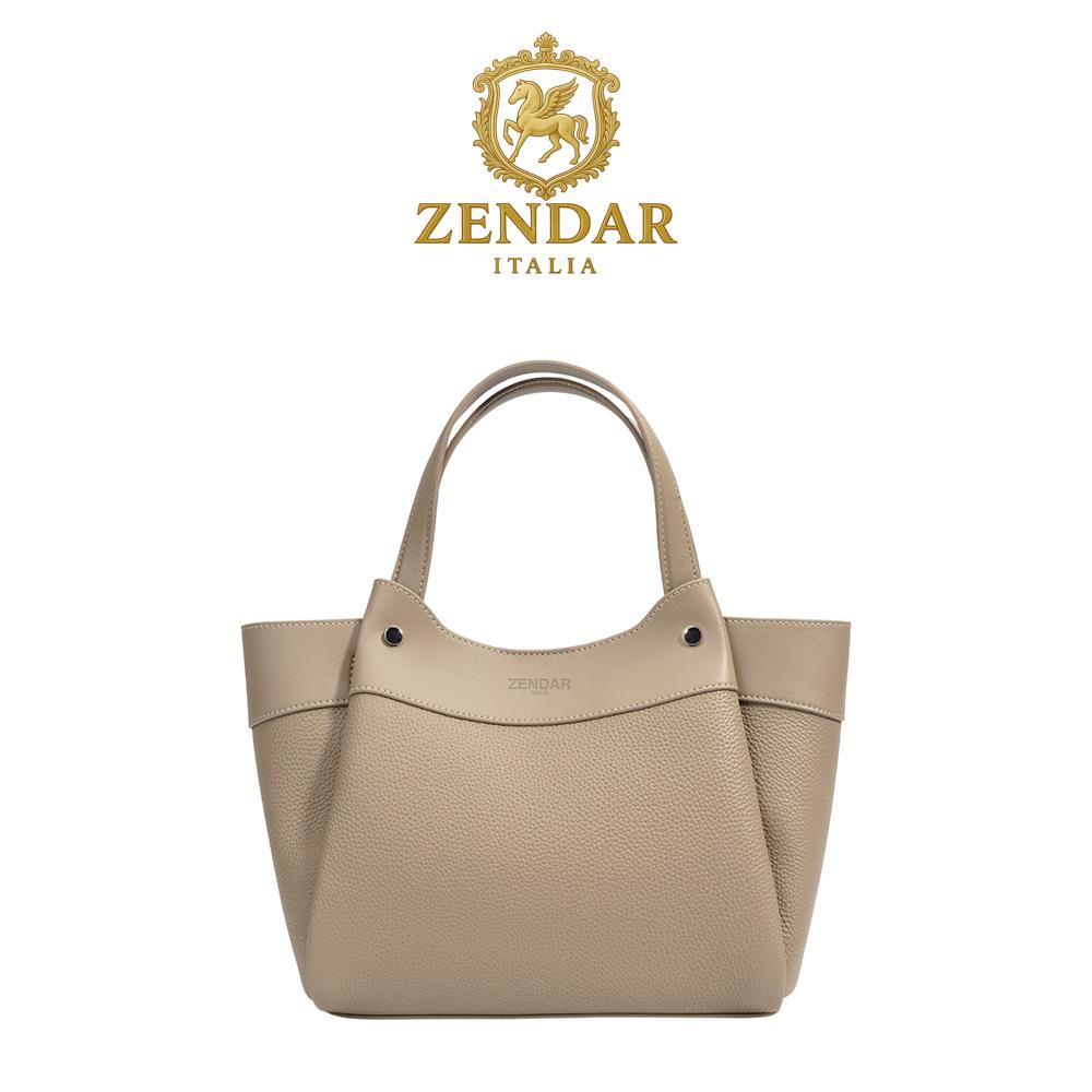 【ZENDAR】頂級小牛皮手提包肩背包 阿曼達系列 (大象灰)