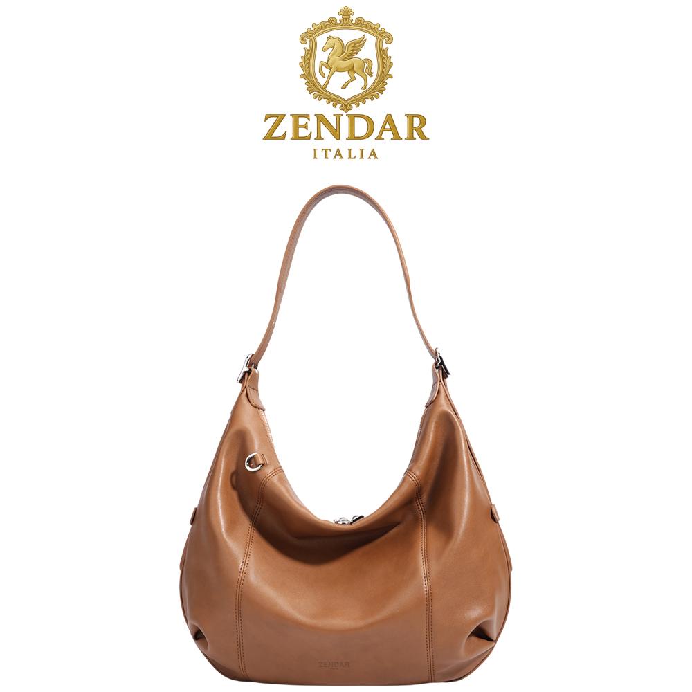【ZENDAR】限量1折 頂級小牛皮肩背包 埃萊娜系列 全新專櫃展示品 (棕色)