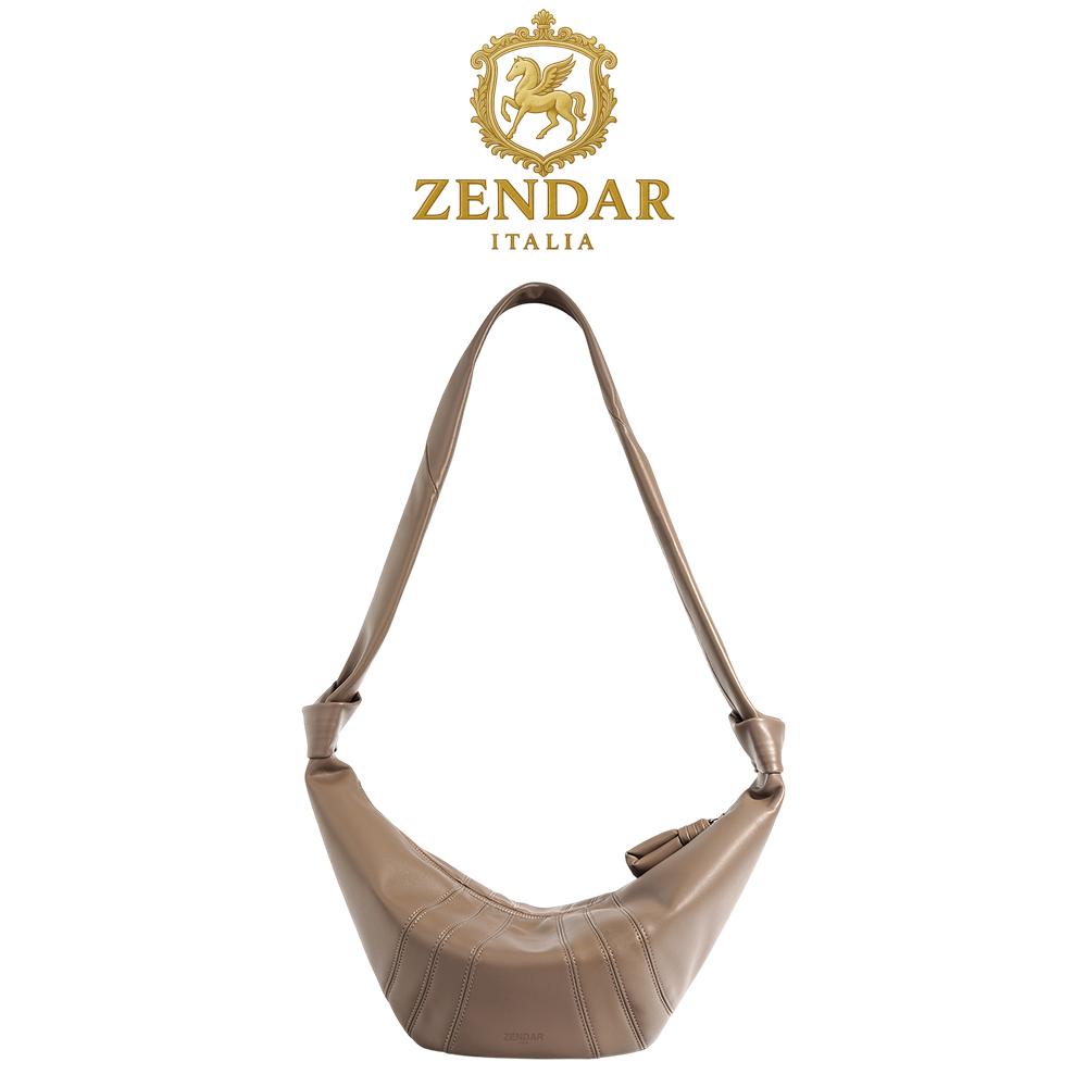 【ZENDAR】頂級小牛皮肩背包 雲朵系列 (灰色)