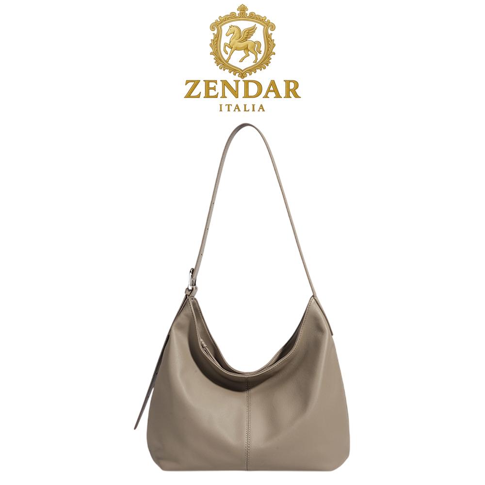 【ZENDAR】頂級小牛皮肩背包 薇歐拉系列 (大象灰)