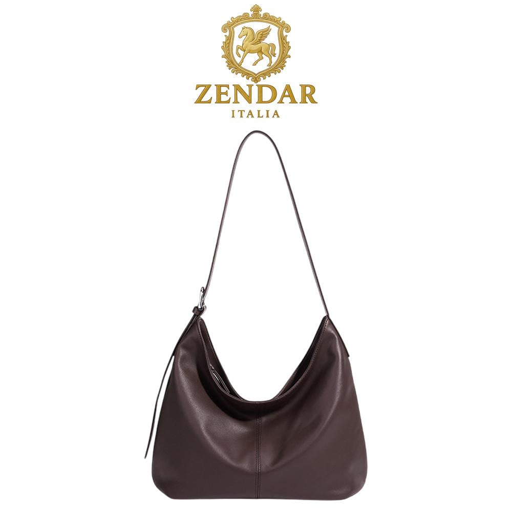 【ZENDAR】限量1折 頂級小牛皮肩背包 薇歐拉系列 全新專櫃展示品 (咖啡色)