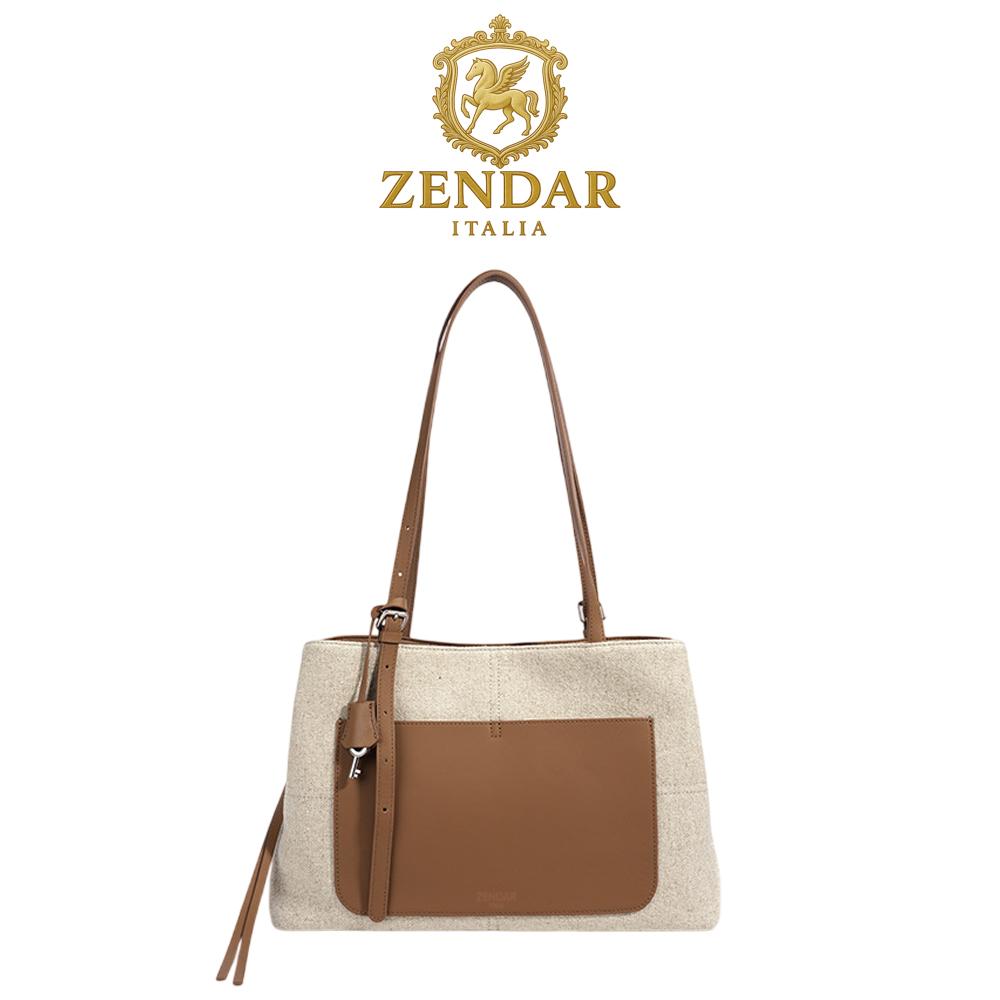 【ZENDAR】限量2折 時尚托特包肩背包 嘉娜系列 全新專櫃展示品 (棕色)