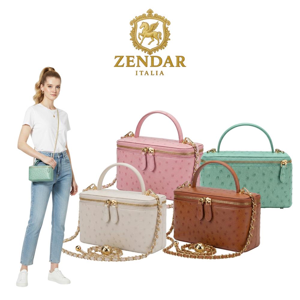 【ZENDAR】限量1折 頂級珍稀鴕鳥皮 鍊帶手提斜背包 化妝盒包 吉賽爾系列 全新專櫃展示品(4色)
