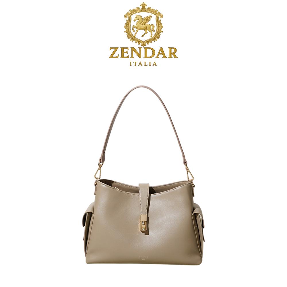 【ZENDAR】頂級小牛皮手提包肩背包 琳達系列 (咖啡色)