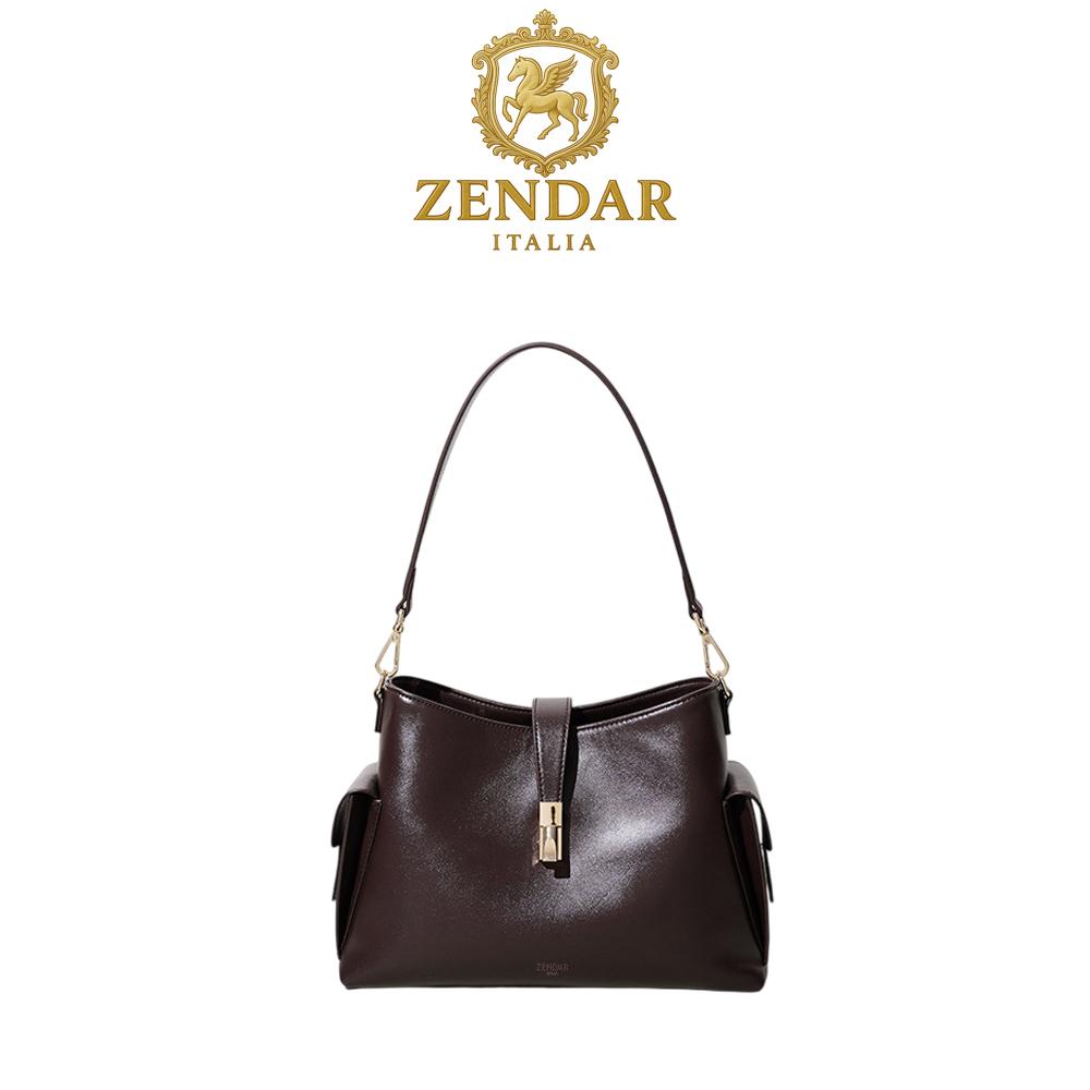 【ZENDAR】限量1折 頂級小牛皮手提包肩背包 琳達系列 全新專櫃展示品 (咖啡色)