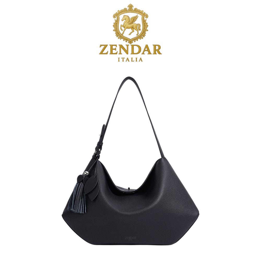 【ZENDAR】限量1折 頂級小牛皮托特包肩背包 茉莉系列 全新專櫃展示品 (黑色)