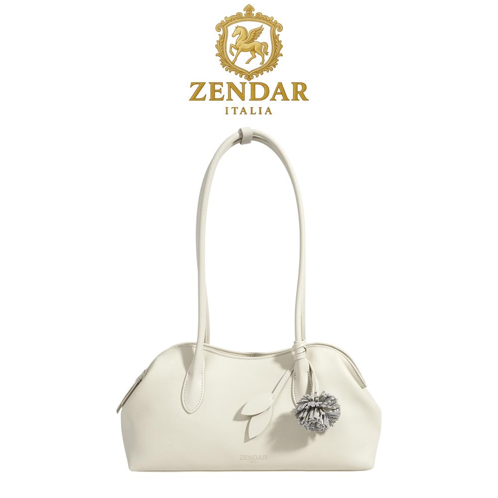 【ZENDAR】頂級小牛皮法掍包肩背包 CHARM系列 (奶昔白)