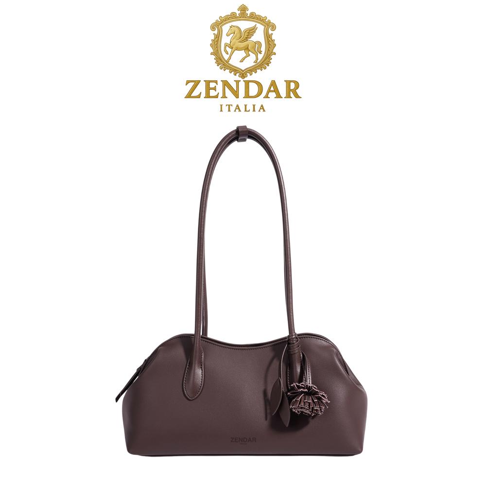 【ZENDAR】頂級小牛皮法掍包肩背包 CHARM系列 (咖啡色)