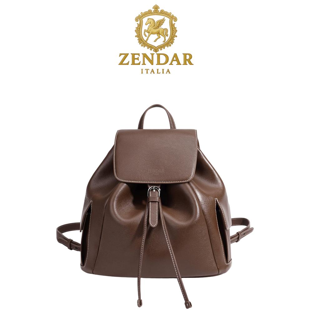 【ZENDAR】限量1折 頂級小牛皮後背包 潔西卡系列 全新專櫃展示品 (棕色)
