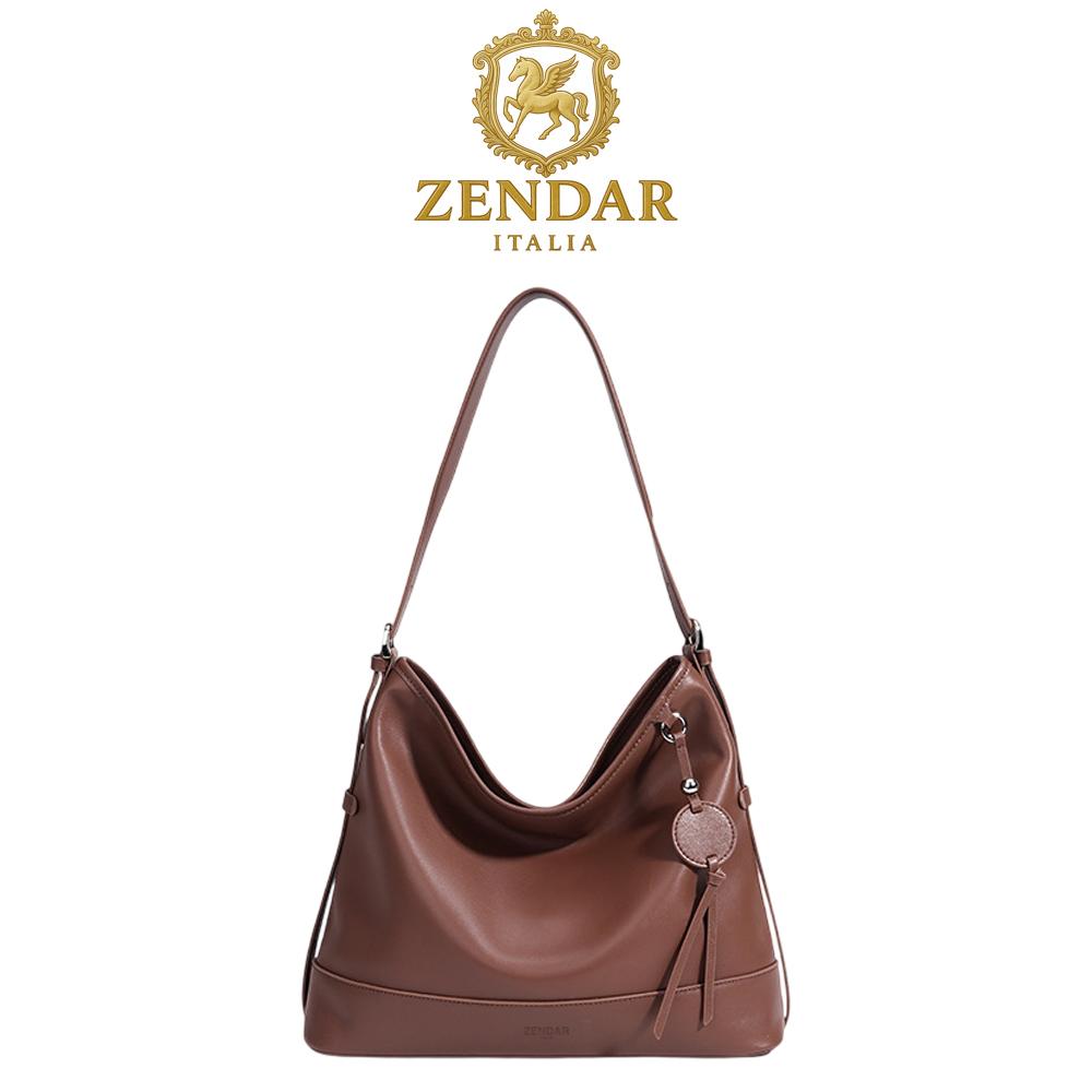【ZENDAR】限量1折 頂級小牛皮肩背包 麗娜系列 全新專櫃展示品 (棕色)