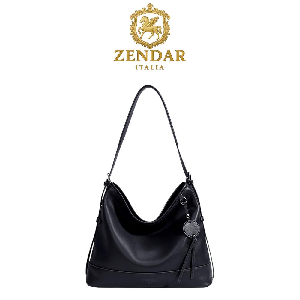 【ZENDAR】頂級小牛皮肩背包 麗娜系列 (黑色)