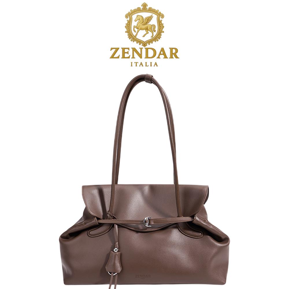 【ZENDAR】限量1折 頂級小牛皮托特包手提包 賈桂琳系列 全新專櫃展示品 (棕色)