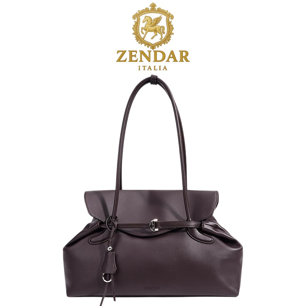 【ZENDAR】限量1折 頂級小牛皮托特包手提包 賈桂琳系列 全新專櫃展示品 (咖啡色)