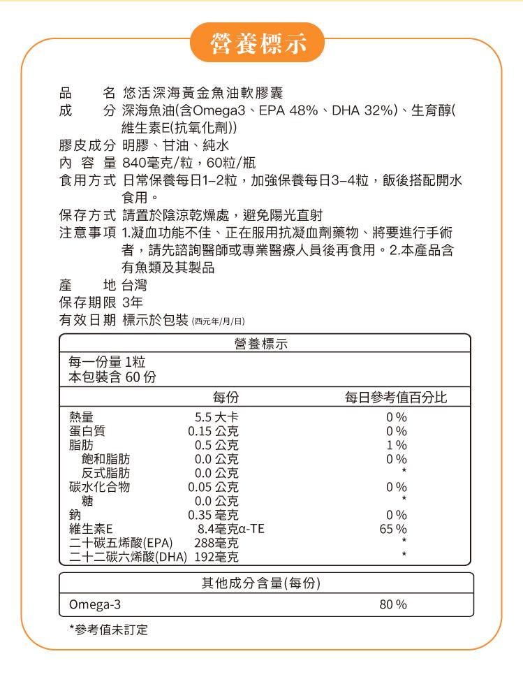 悠活原力 80%深海黃金魚油軟膠囊 / 60粒