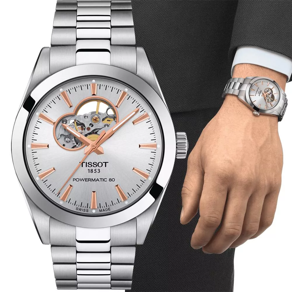 TISSOT 天梭 官方授權 GENTLEMAN 紳士80小時動力小鏤空機械錶-T1274071103101