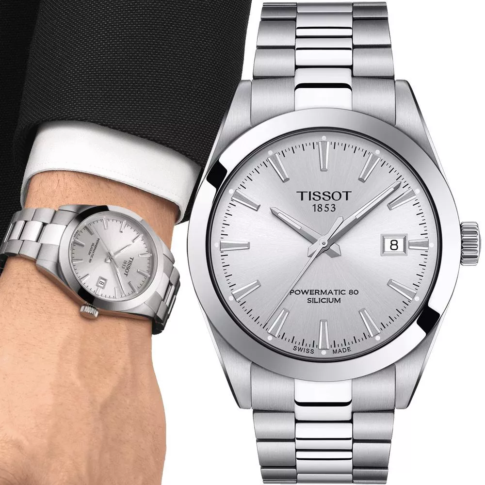 TISSOT 天梭 GENTLEMAN 紳士的品格機械錶(T1274071103100)銀白