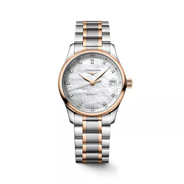 LONGINES 浪琴 MASTER 巨擘系列月相18k玫瑰金鋼鑽母貝面機械腕錶 34mm L23575897