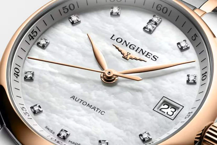 LONGINES 浪琴 MASTER 巨擘系列月相18k玫瑰金鋼鑽母貝面機械腕錶 34mm L23575897