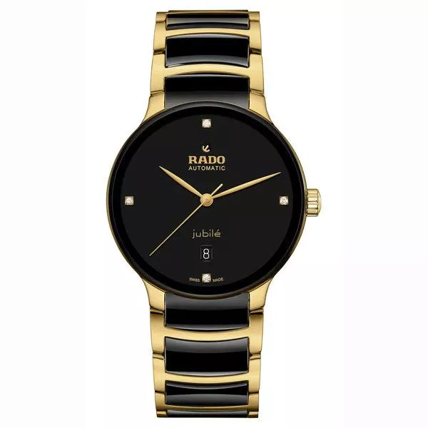 RADO 雷達錶 Centrix 晶萃系列鑲鑽PVD黃色金陶瓷機械腕錶 39.5 mm R30008712