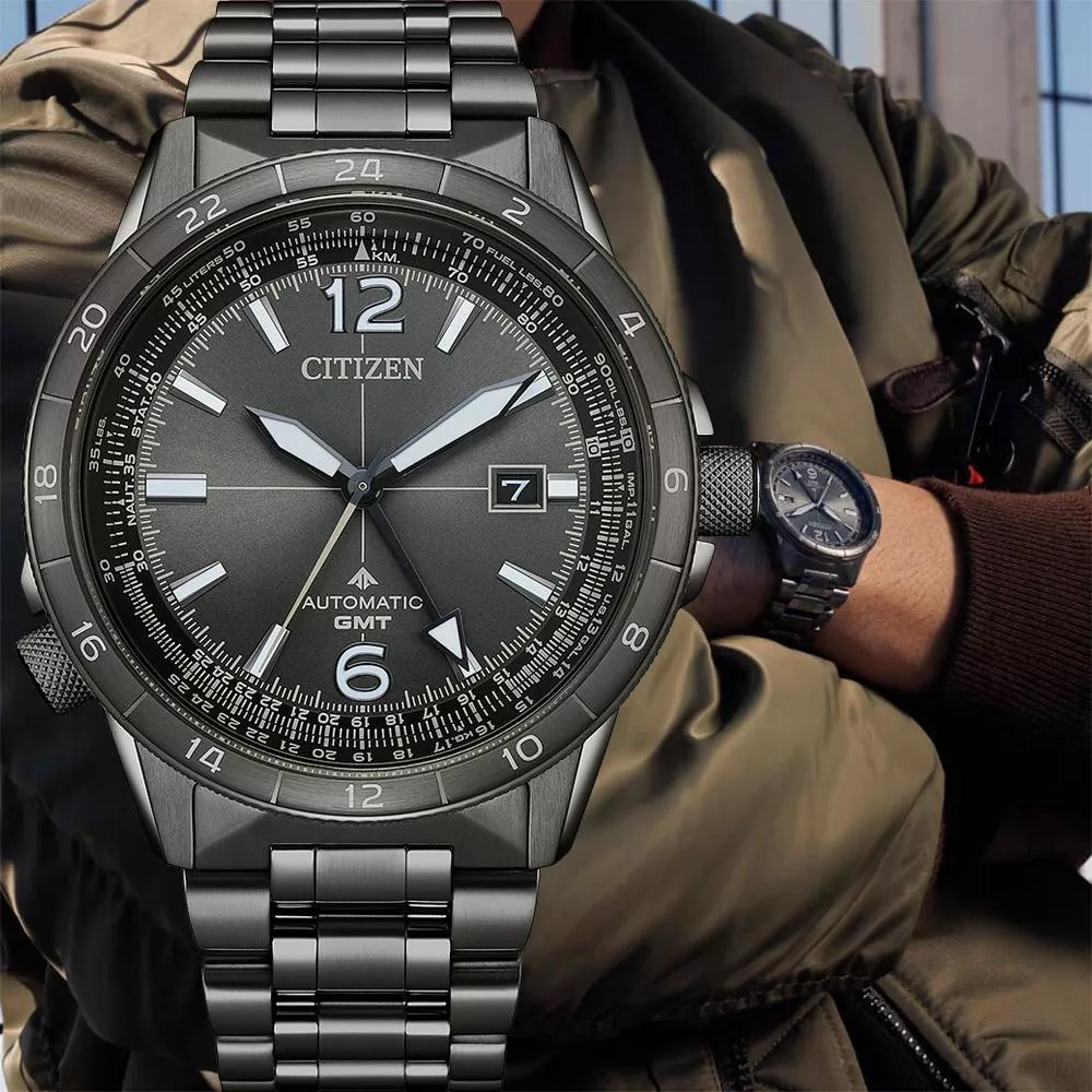 CITIZEN 星辰 PROMASTER 限量飛行錶 GMT 兩地時間抗磁機械錶-44.5mm NB6045-51H