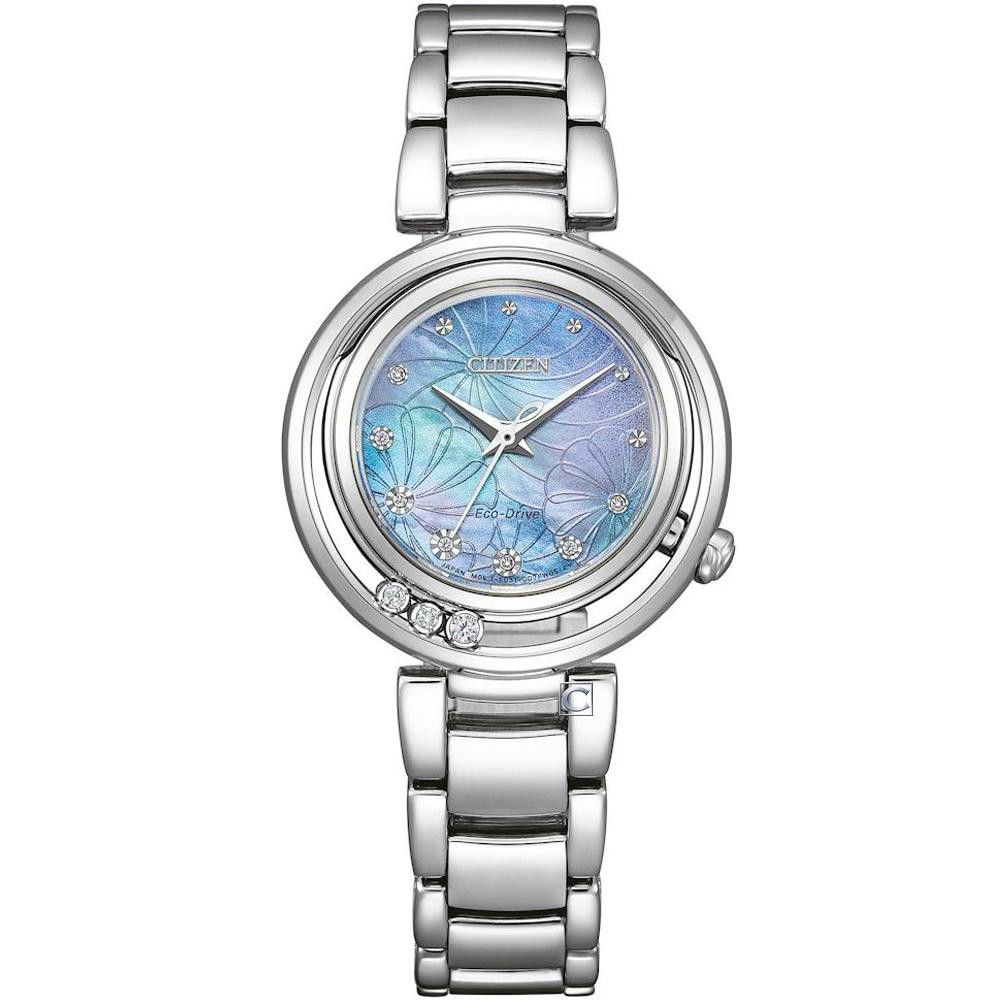 CITIZEN 星辰 L系列 盛開的罌粟花 鑽石光動能女錶 不鏽鋼錶 EM1110-81N