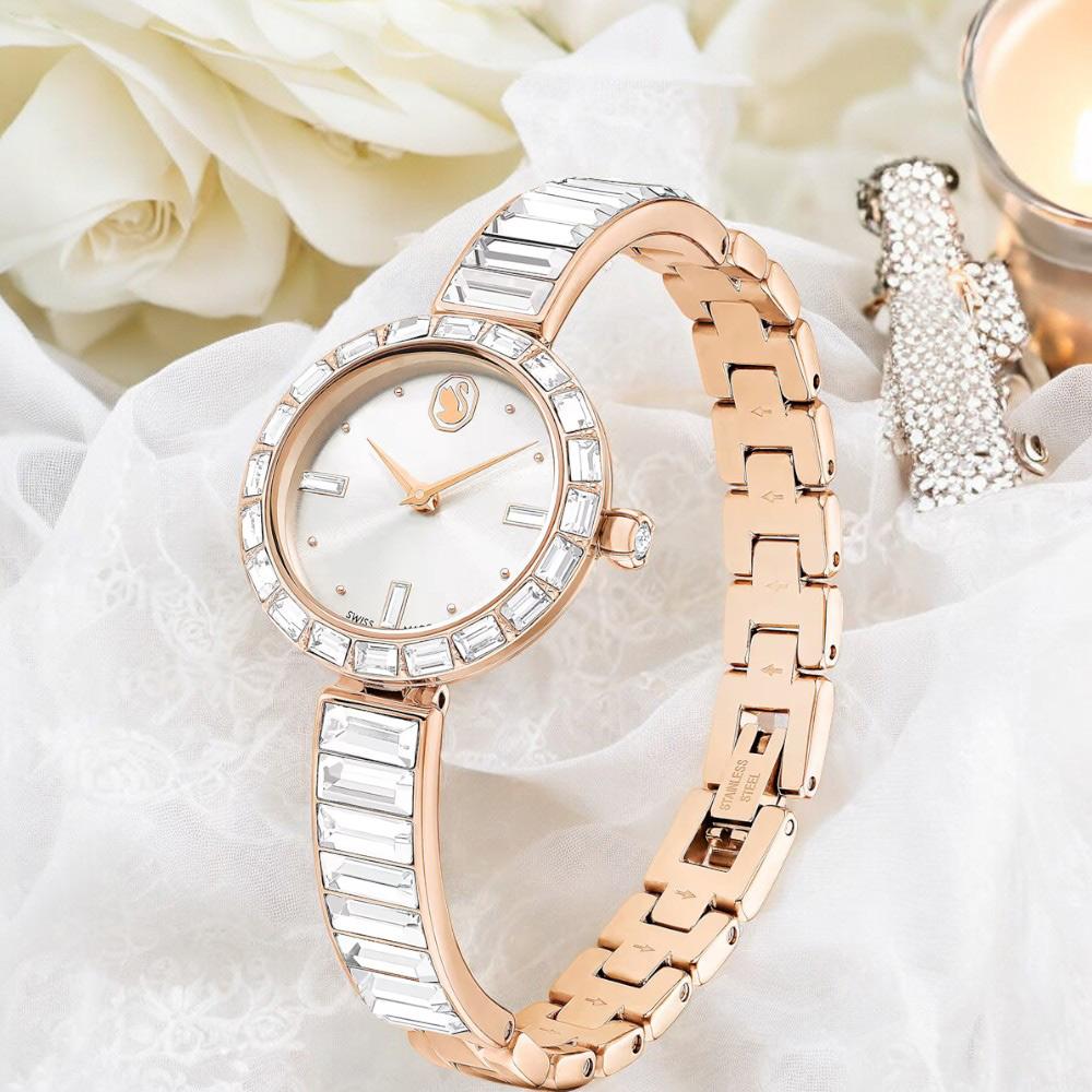 SWAROVSKI 施華洛世奇 Matrix Bangle系列 水晶腕錶-25mm白 5677484