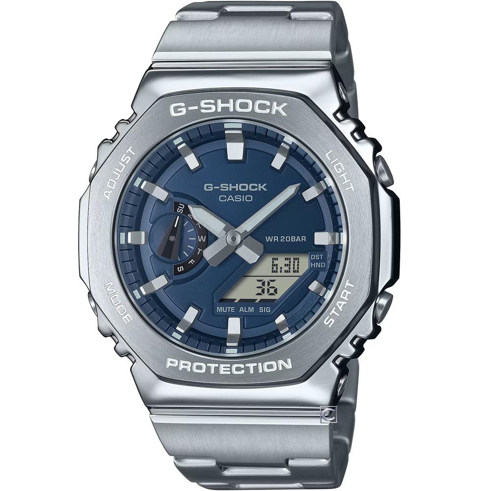 CASIO卡西歐 G-SHOCK 經典八角 金屬 海軍藍 八角形錶殼 男錶-GM-2110D-2B