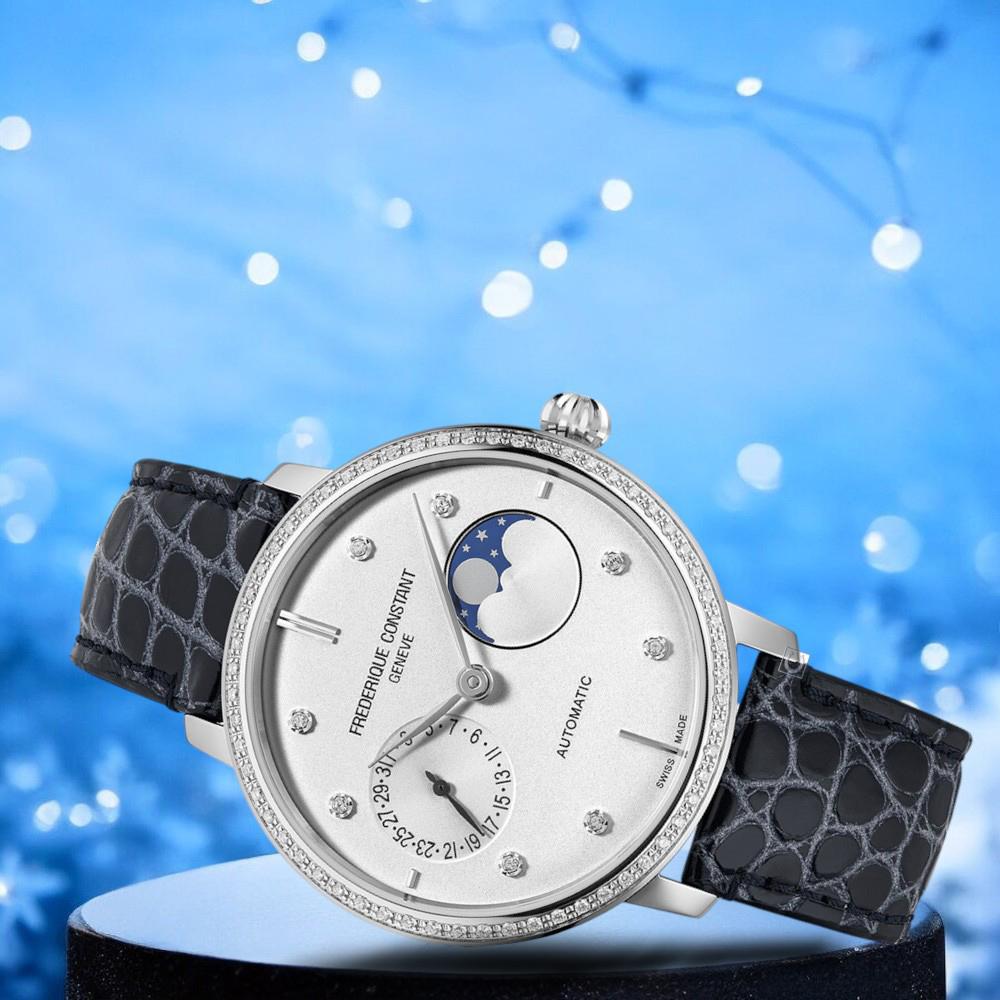 Frederique Constant 康斯登 SLIMLINE 自製機芯超薄月相鑽圈腕錶 39mm FC-702SD3SD6