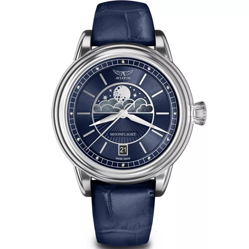 AVIATOR 飛行員 DOUGLAS MOONFLIGHT 月相顯示時尚腕錶-V13302554 AVIATOR 飛行員 DOUGLAS MOONFLIGHT 月相顯示時尚腕錶-V13302554