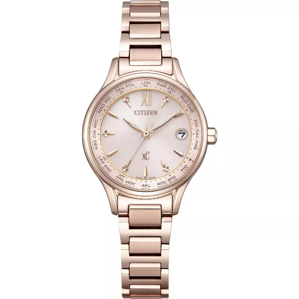(聊聊甜甜價)  CITIZEN 星辰 xC 光動能錶 電波錶 鈦金屬 女錶 玫瑰金色-28mm EC1193-55X