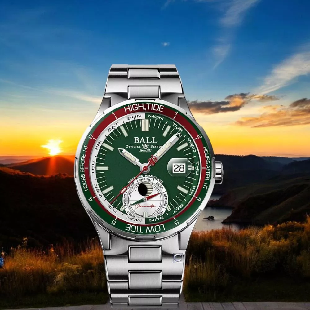 (聊聊甜甜價) BALL 波爾錶 Roadmaster系列 天文台認證 潮汐顯示機械錶 男錶 手錶-41mm綠 DM3120C-S1CJ-GR
