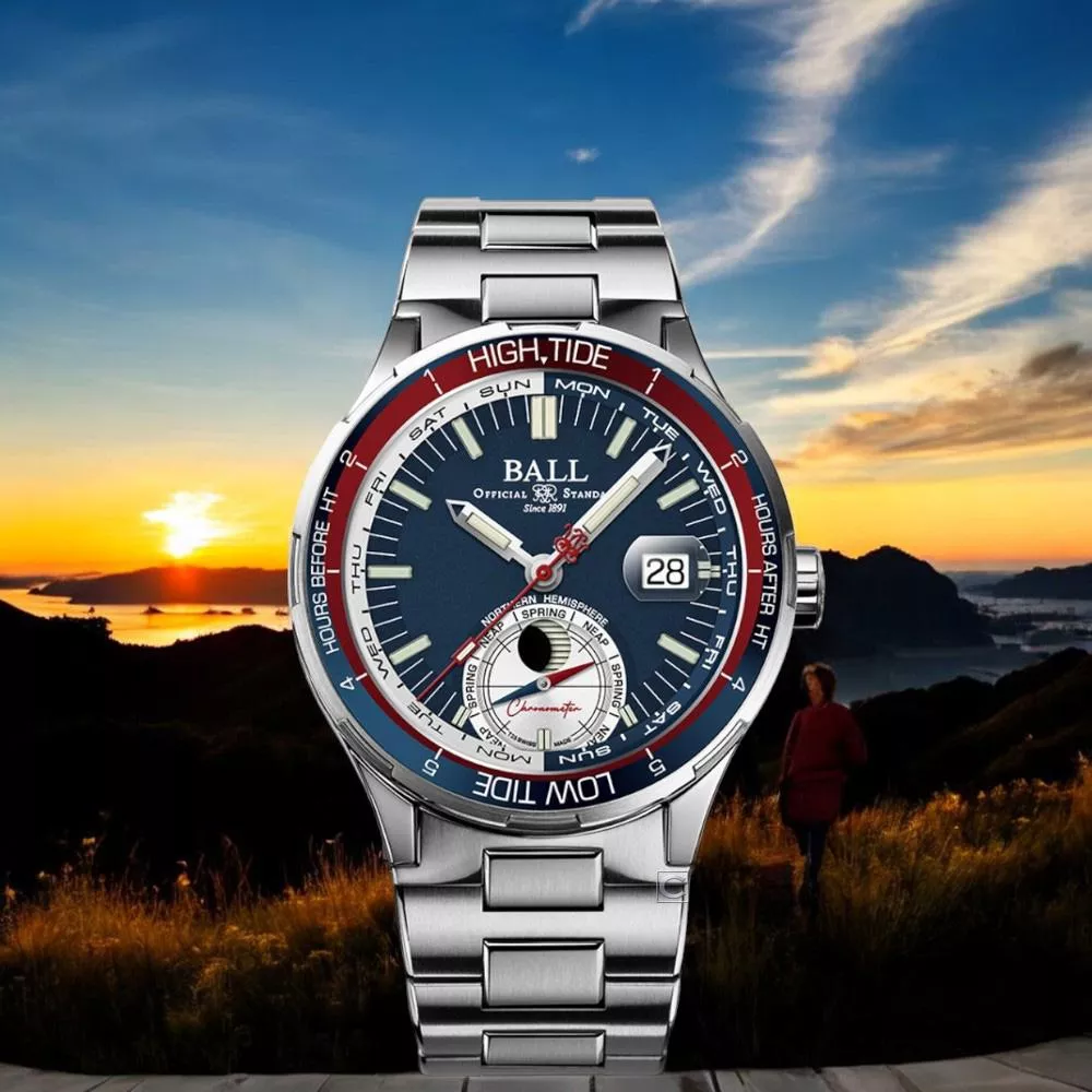 (聊聊甜甜價) BALL 波爾錶 Roadmaster系列 天文台認證 潮汐顯示機械錶 男錶 手錶-41mm藍 DM3120C-SCJ-BE