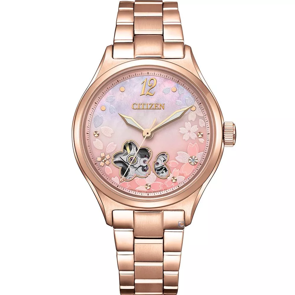 (聊聊甜甜價)  CITIZEN 星辰錶 Lady 亞洲限定款 櫻雨紛飛機械錶 女錶 手錶-PC1017-88Y/34mm