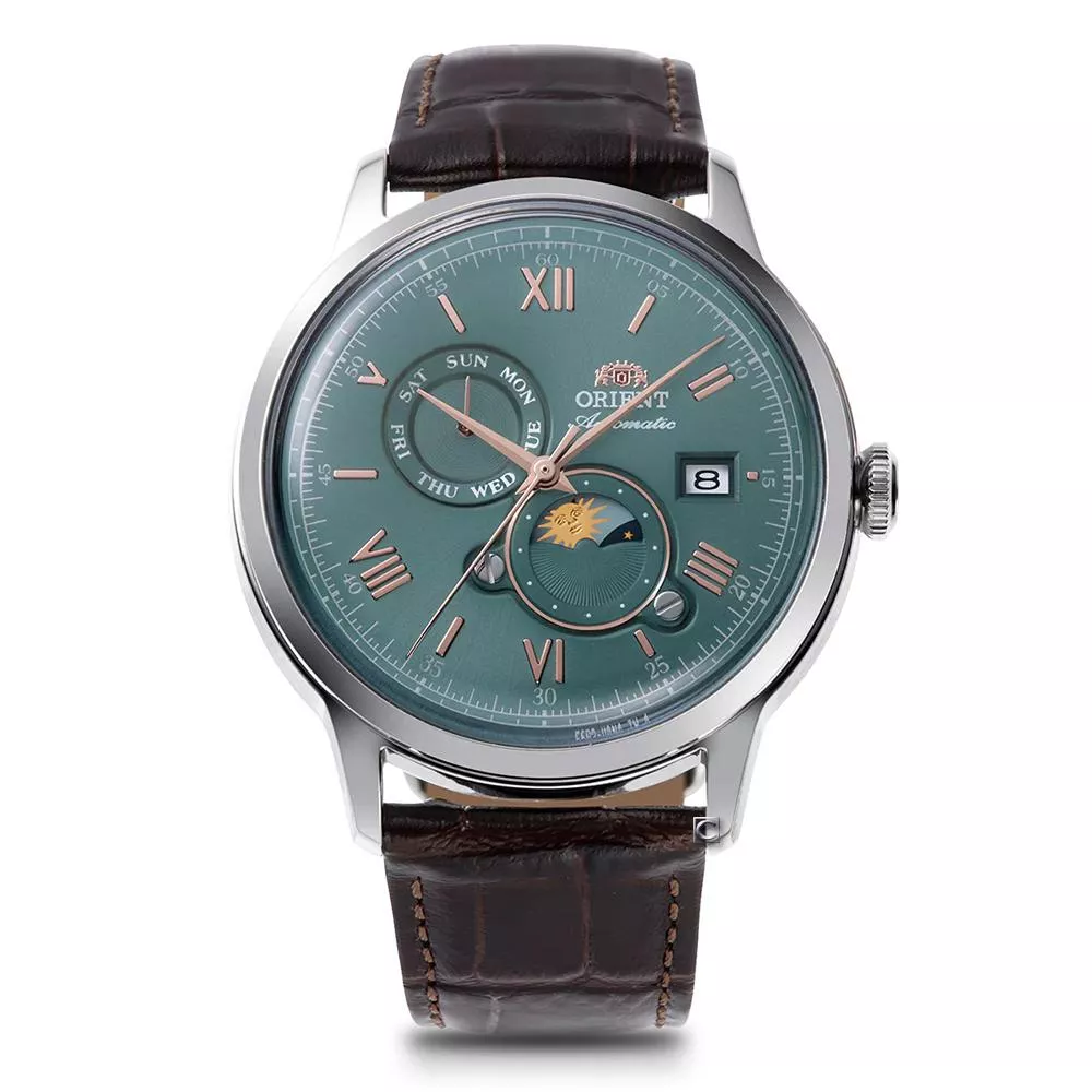 (聊聊甜甜價) ORIENT 東方錶 Sun & Moon 系列 日月設計機械錶 男錶 手錶-41.5mm綠 RA-AK0805E