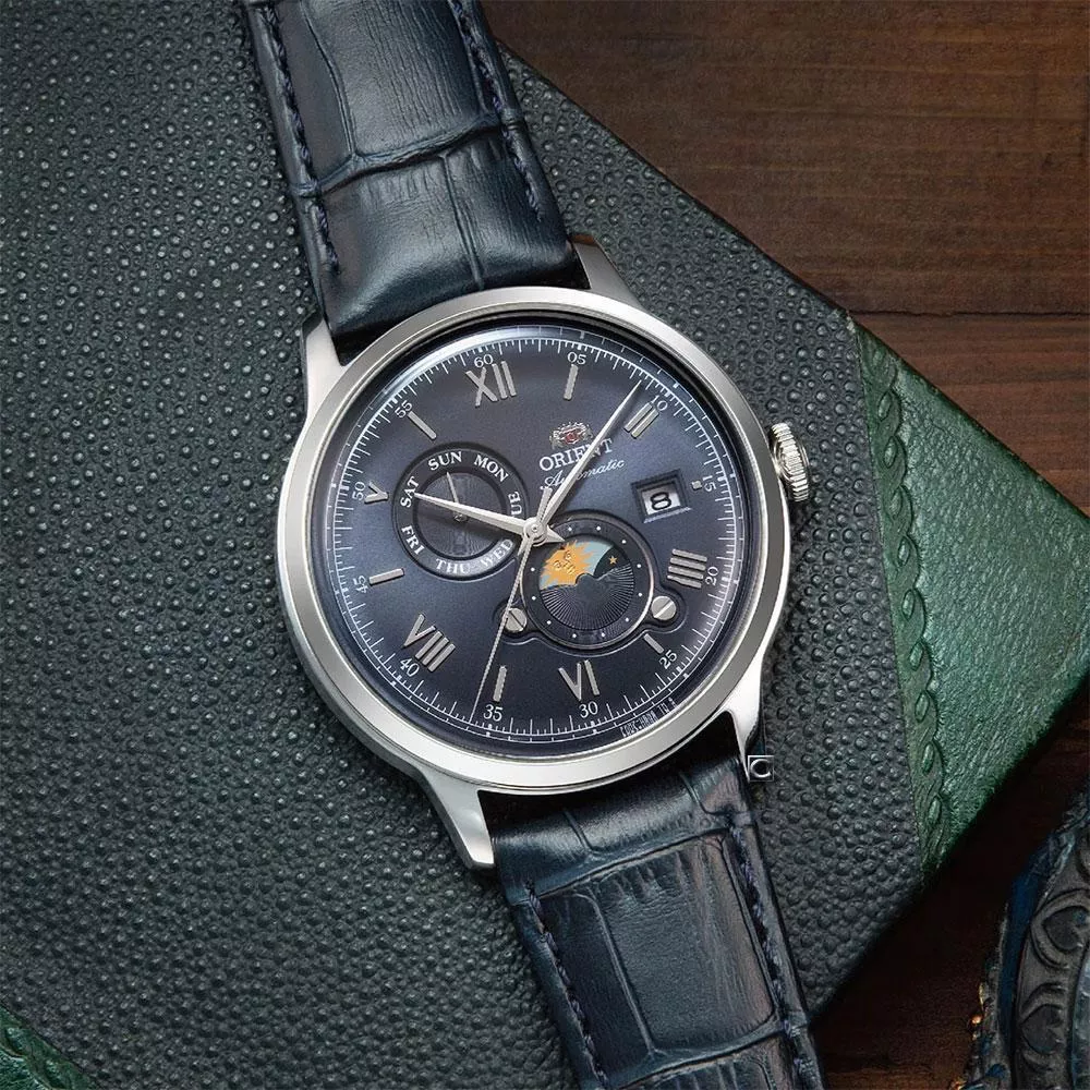 (聊聊甜甜價) ORIENT 東方錶 Sun & Moon 系列 日月設計機械錶 男錶 女錶-41.5mm藍 RA-AK0806L