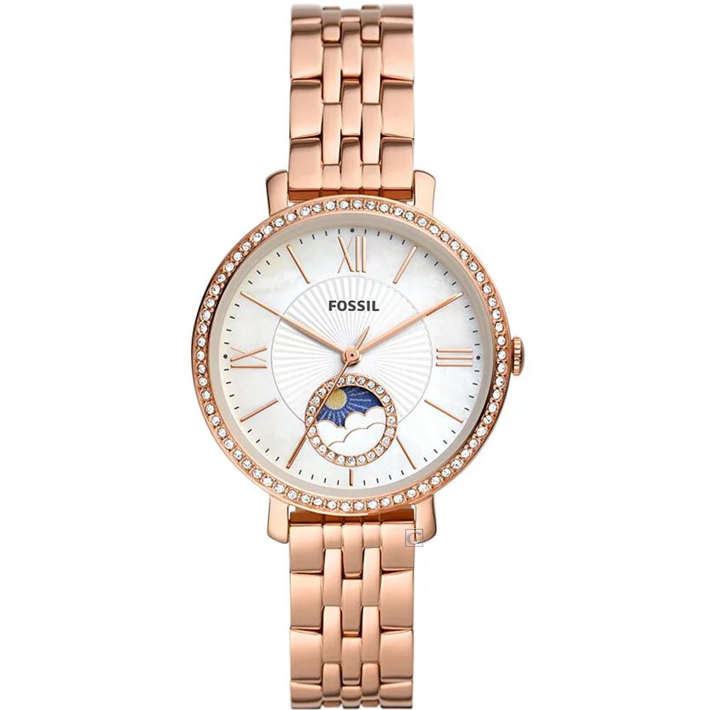 (聊聊甜甜價)  FOSSIL  Jacqueline 奢華日月女錶 玫瑰金不鏽鋼鍊帶-ES5165
